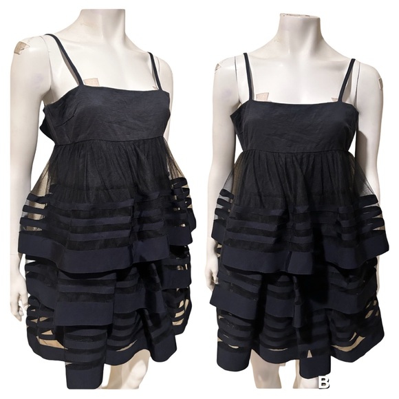 Marc Jacobs NAVY Babydoll Mini Dress Size 4 Tiered Ruffle - Picture 2 of 3